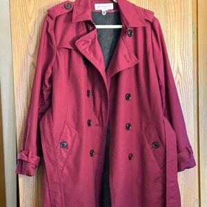 Liz Claiborne Magenta Trench Coat Women’s Classic Double Breasted Large Like New
